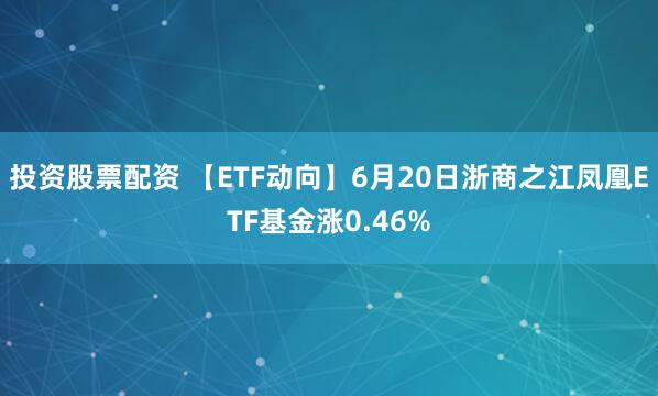 投资股票配资 【ETF动向】6月20日浙商之江凤凰ETF基金涨0.46%